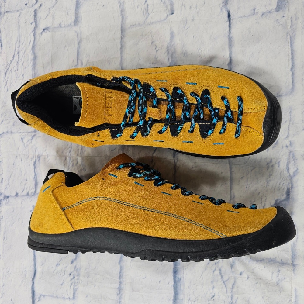 XPETI Basin Hiking Shoes Mens 12 Yellow Suede Blue Stitching Trail Outdoor